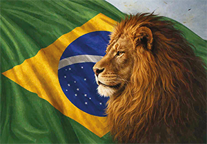 Bandeira evangélica leão Brasil em estampa digital